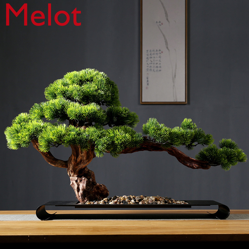 Artificial Greeting Pine New Chinese Style Bonsai Decoration Living Room Desktop Ornaments Green Plant Solid Wood Root