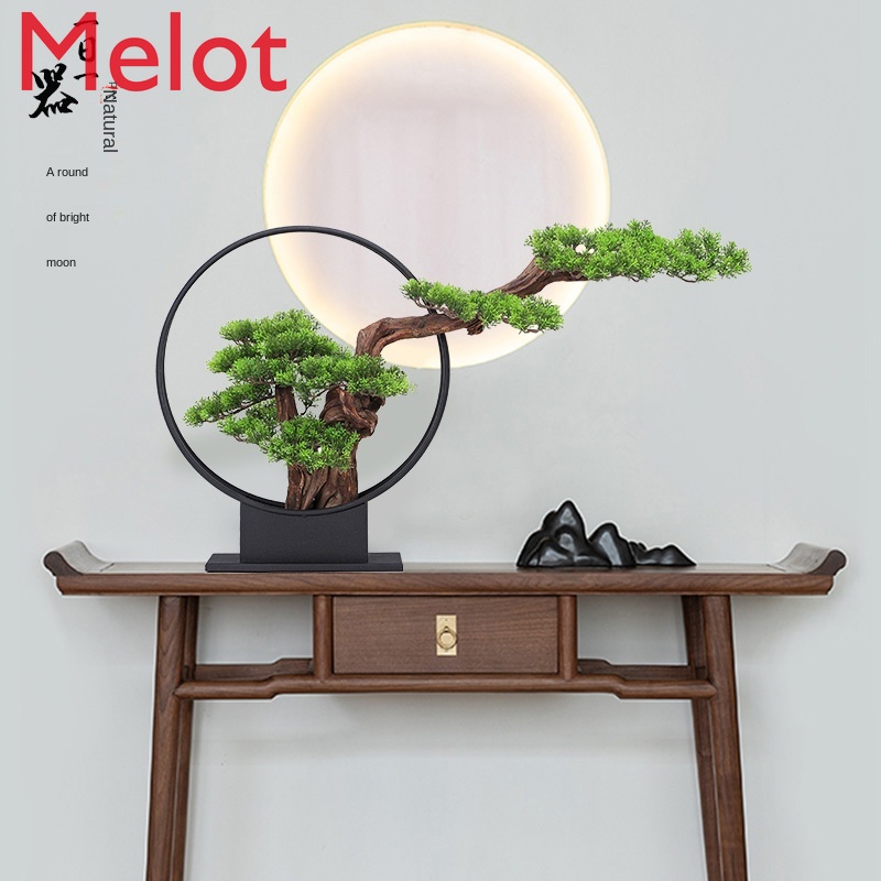 Artificial Greeting Pine Bonsai Zen Hallway Big Decorations Chinese Style Soft DecorationSolid Wood Root Carving Art Green Plant