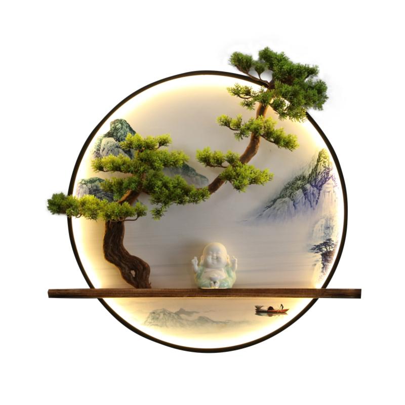 New Chinese Style Pendant Hotel Living Room Hallway round Ornaments Sofa Background Wall Decorative Simulation Pine Wall Hanging