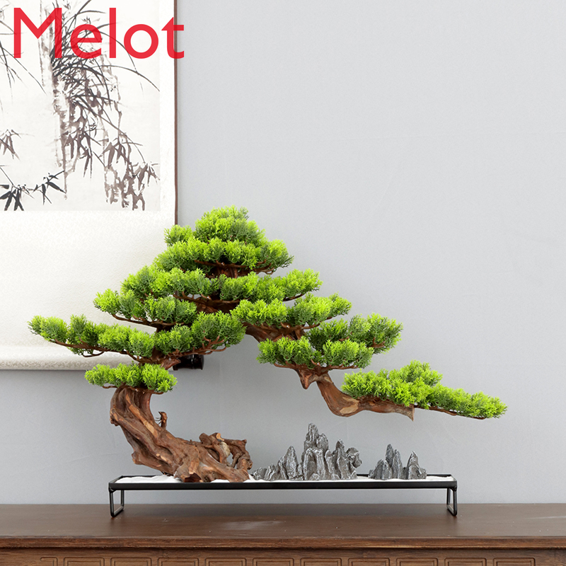 New Chinese Artificial Bonsai Large Sand Plate Welcome Pine Root Carving Indoor Entrance Decoration ArborvitaeLandscape Modeling