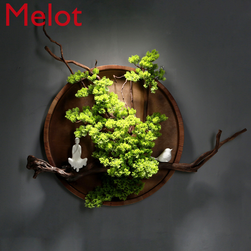 Chinese Style round Solid Wood Wall Hanging Living Room Background Wall Decorations Chinese Style Artificial Greeting Pine