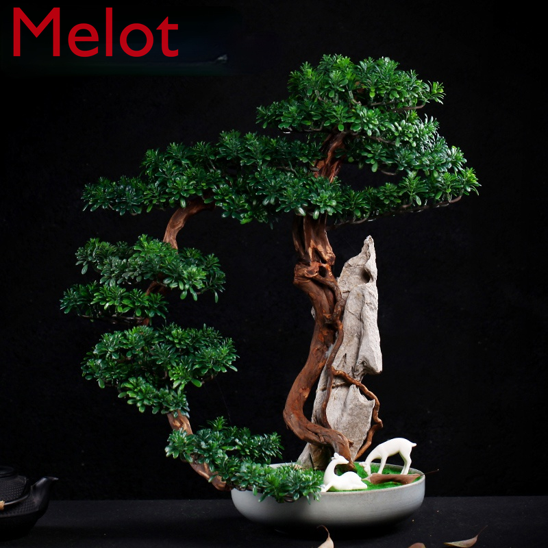 Root Carving Crafts Artificial Greeting Pine Tree Rock Chinese Office Desk Surface Panel Ornaments