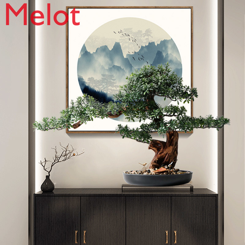 Chinese Style Artificial Greeting Pine Villa Living Room Hallway Ornaments Office Desktop Beauty Pine Tree Arhat Tree Pot