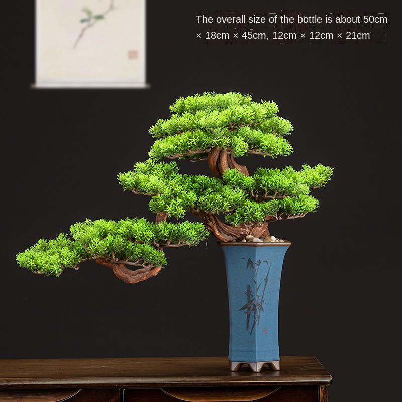 Artificial Greeting Pine Bonsai Neo Chinese Style Ornaments Green Plant Fake Trees Potted Office Entrance Living Room and Hotel