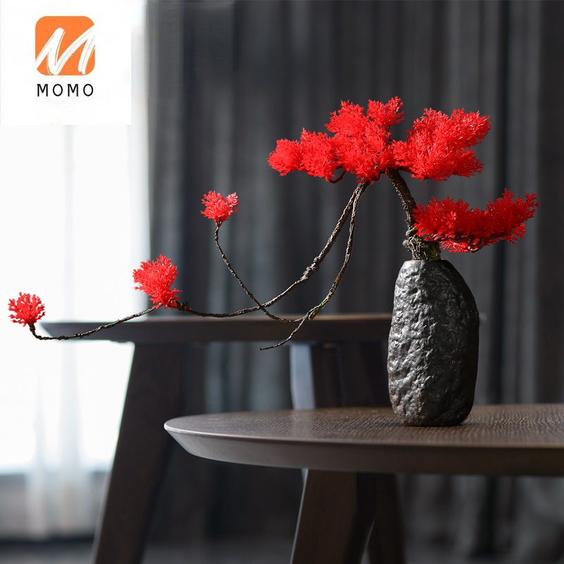 Chinese Artificial Greeting Pine Bonsai Decoration Ceramic Vase Set Microphyte Living Room Desktop Decorative Fake Flower Pine