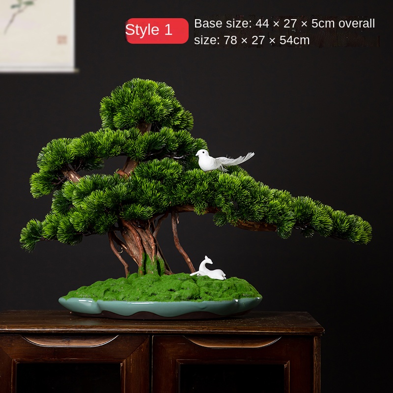 Artificial Greeting Pine Bonsai Plant New Chinese Style Office Decoration Living Entrance Hotel Green Plant Tree Decoration