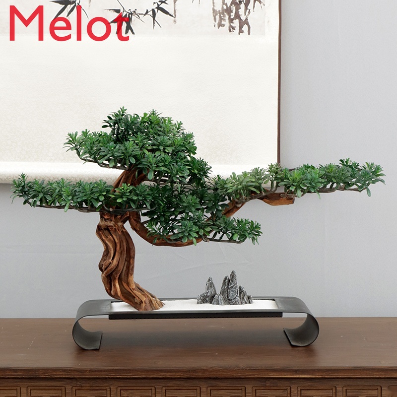 New Chinese Artificial Bonsai Small Sand Table Welcome Pine Root Carving Desktop Living Room Hallway Ornaments
