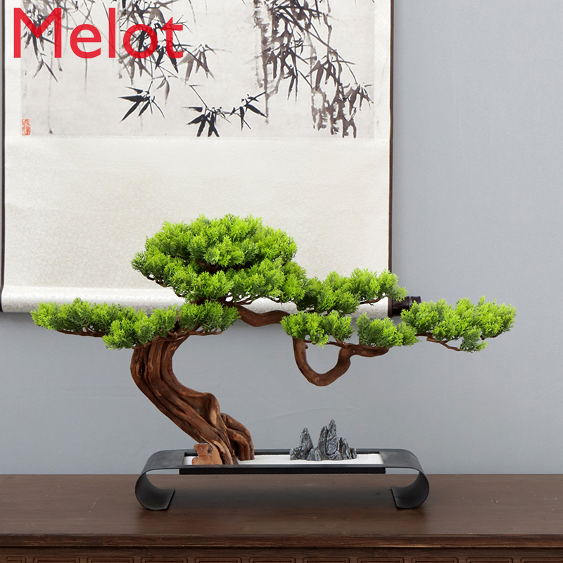 New Chinese Artificial Bonsai Small Sand Table Welcome Pine Root Carving Desktop Living Room Hallway Ornaments