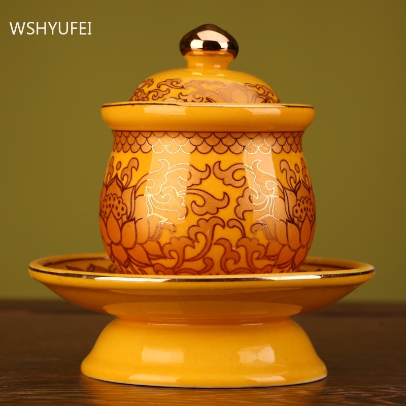 Buddha Hall Offer Table Ceramics Fruit Dish Oil Lamp Creativity Home Decoration Craft Traditional Buddhism Worship Supplies