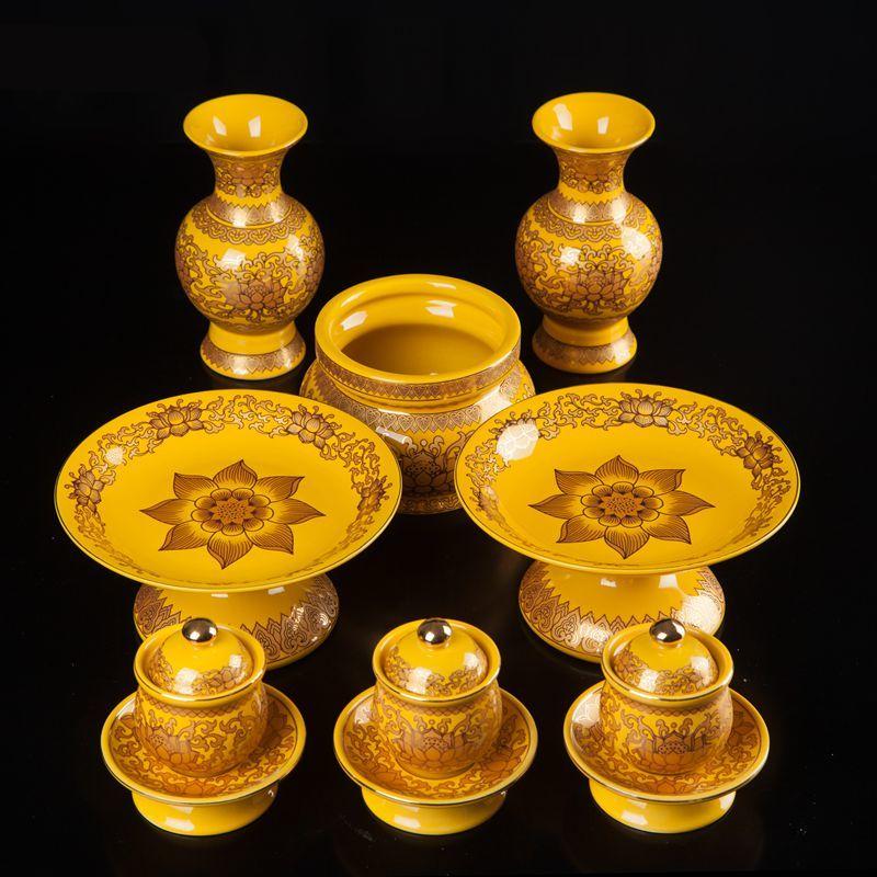 Buddha Hall Offer Table Ceramics Fruit Dish Oil Lamp Creativity Home Decoration Craft Traditional Buddhism Worship Supplies