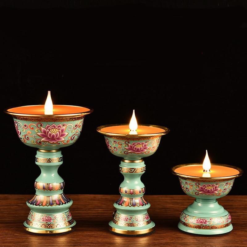 Enamel Acrylicbutter Lamp Home Decoration Buddhist Supplies Electronic Lamp Lotus Candle Holder Living Room Decorations