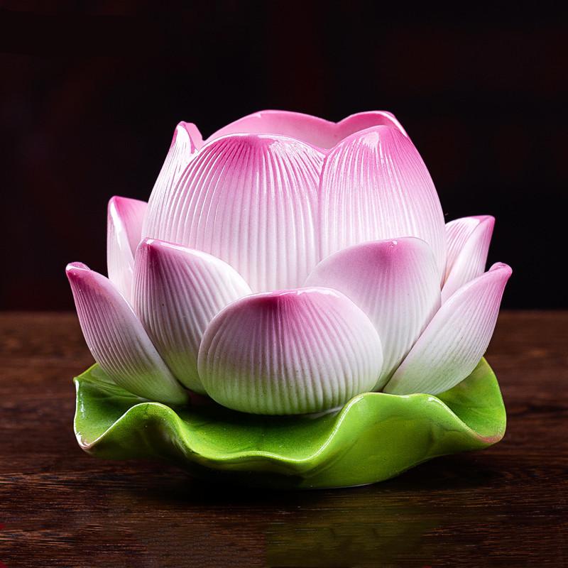Chinese Ceramic Lotus Candle Holder for Buddha Light Buddha Hall Enshrine Table Decor Accessories Traditional Buddhist Supplies