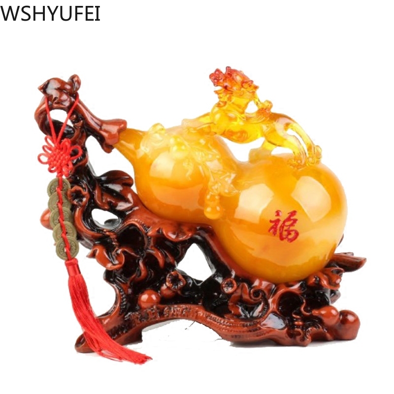 Lucky Fortune Feng Shui Gourd Statue Ornaments Resin Sculpture Crafts Home Decoration Accessories Housewarming Wedding Gifts