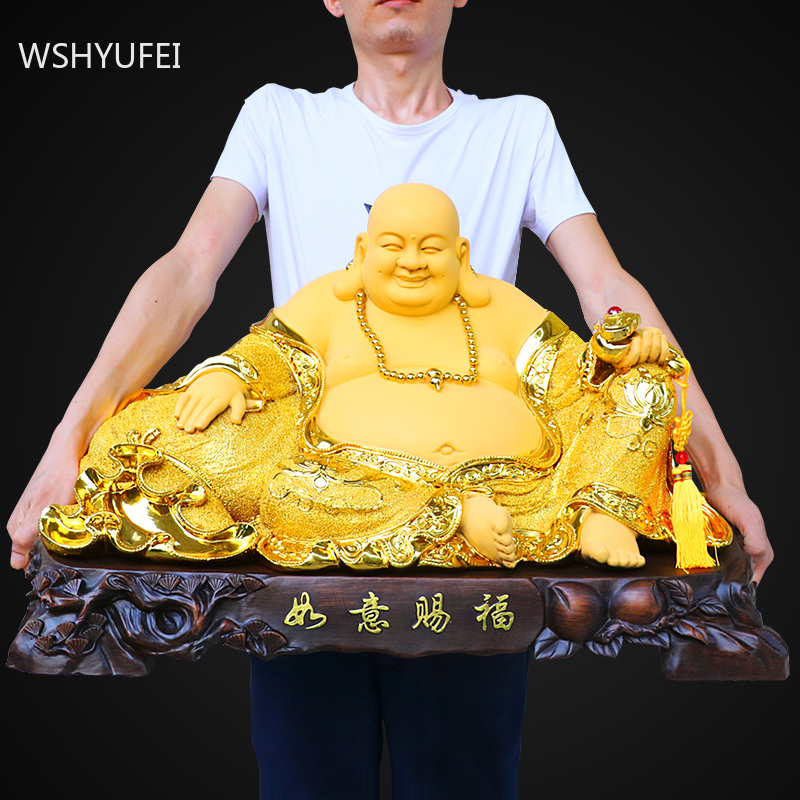 Lucky Money Resin Big-bellied Maitreya Buddha Chinese Style Fengshui Statue Home Ornaments Living Room Decoration Craft Ornament