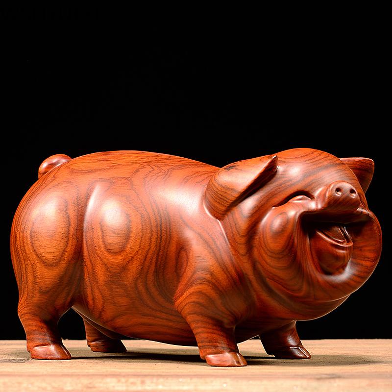 Feng Shui Wooden Crafts Huanghuali carving Handmade pig Figurines Home Decor Accessories Office desktop Ornament Lucky Gift