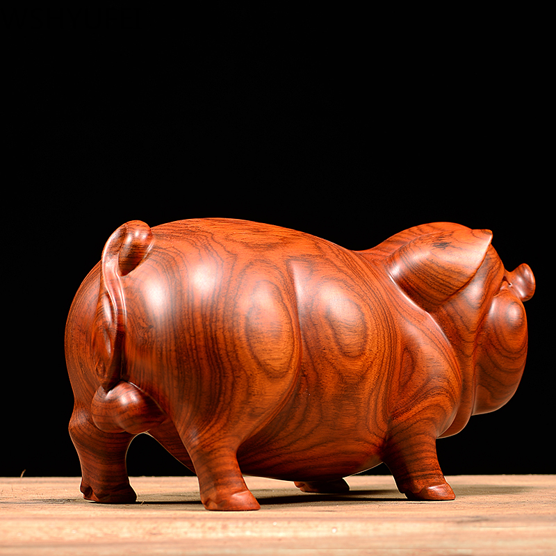 Feng Shui Wooden Crafts Huanghuali carving Handmade pig Figurines Home Decor Accessories Office desktop Ornament Lucky Gift