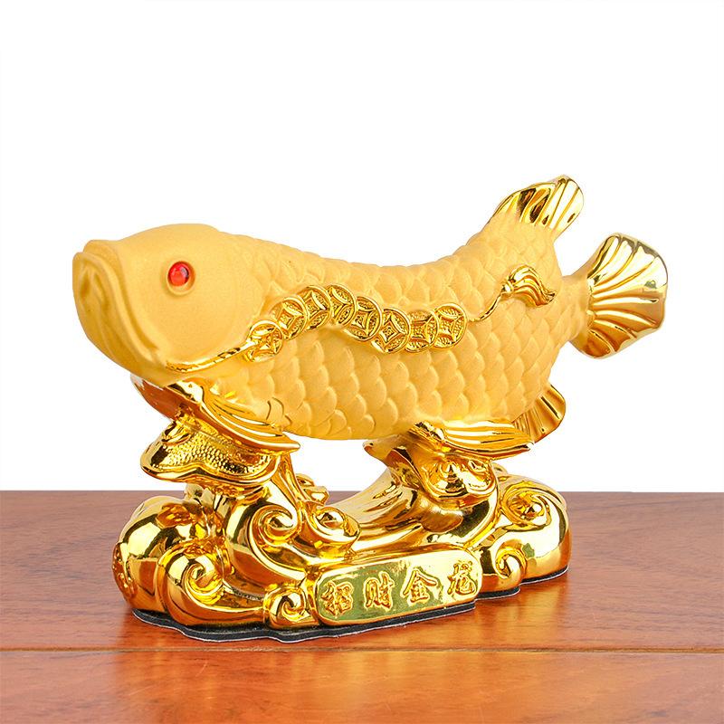 Chinese Style Lucky Home Office Company Car Talisman Money Drawing Fortune Arowana Golden Resin Fish Decorative Statue