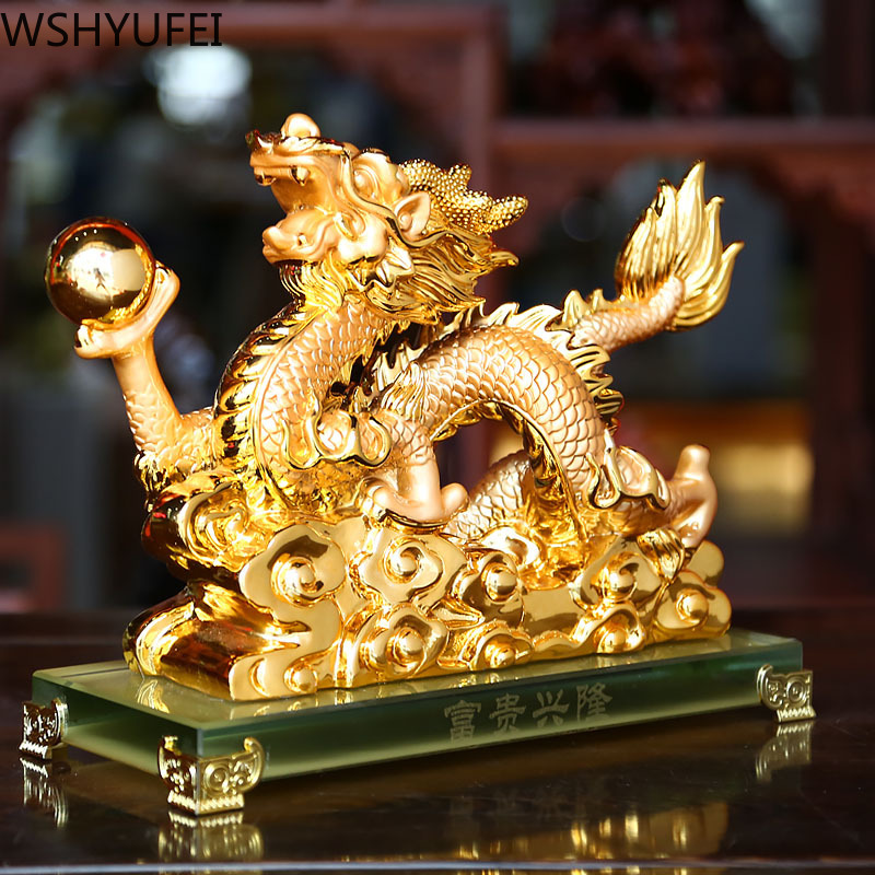 Chinese Feng Shui Dragon Statue Sculpture Animal Ornament Office desk Resin Home Furnishings Attract Wealth Good Luck Gifts