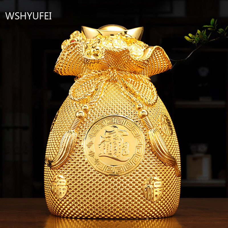 Retro Resin Golden Money Bag Home Decore Living Room Wine Cabinet Piggy Bank Decoration Shop Opening Lucky Fortune Gifts