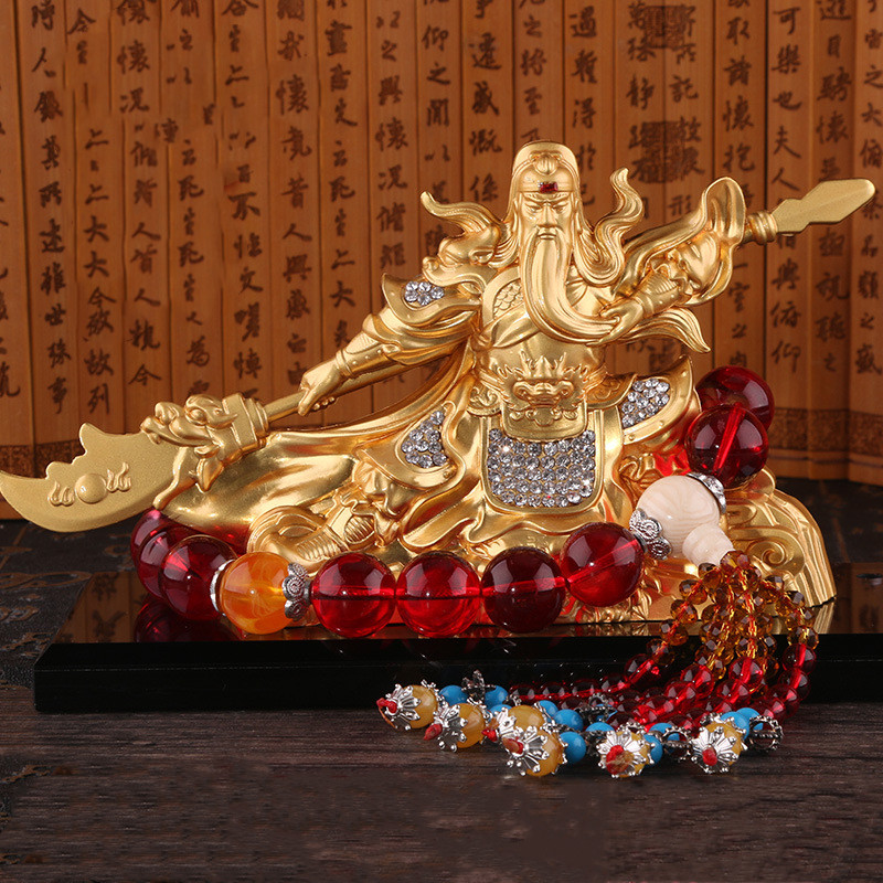 Chinese Guan Gong Wu God of Wealth Statue Metal Ornaments Feng Shui Crafts Car Perfume Decorations Home Office Desktop Decor