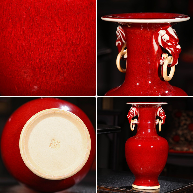New Chinese Style Vase Jingdezhen red Porcelain Crystal Glaze Flower Vase Home Decor Handmade Shining Famille  Vases