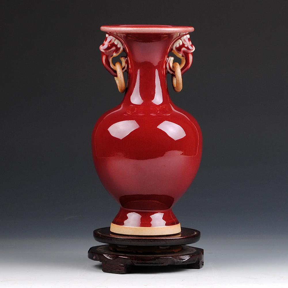 New Chinese Style Vase Jingdezhen red Porcelain Crystal Glaze Flower Vase Home Decor Handmade Shining Famille  Vases