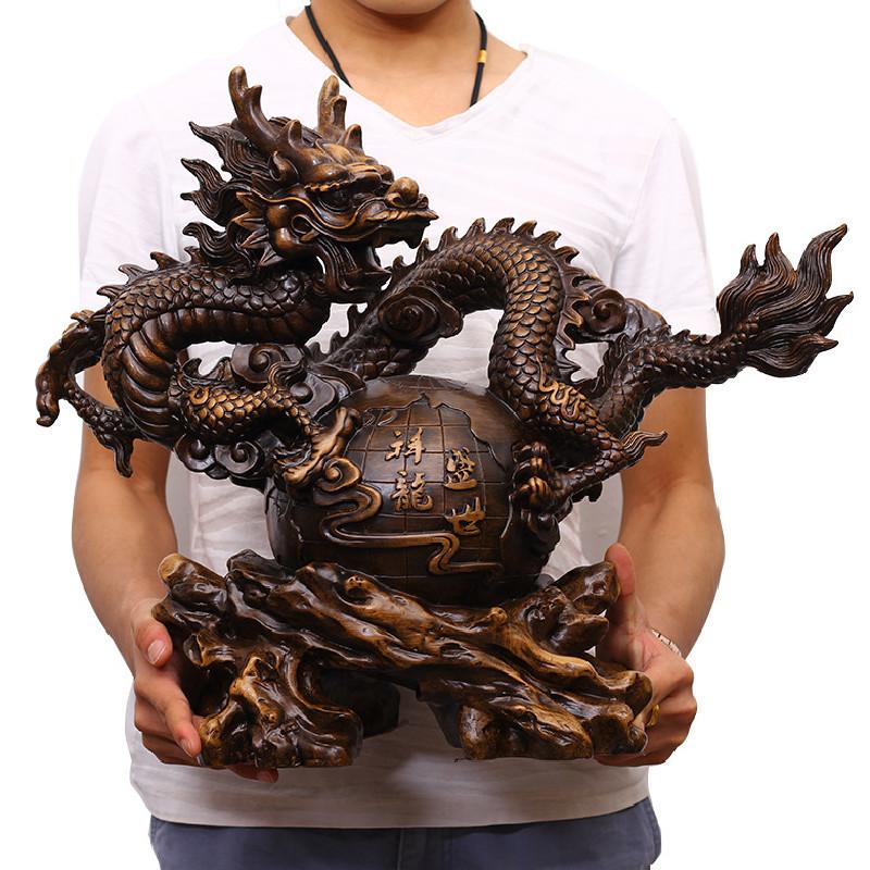 Chinese Good Lucky Dragon Figurines and Statue Golden Dragon Animals Sculpture Home Office Wedding Decor Ornaments Crafts