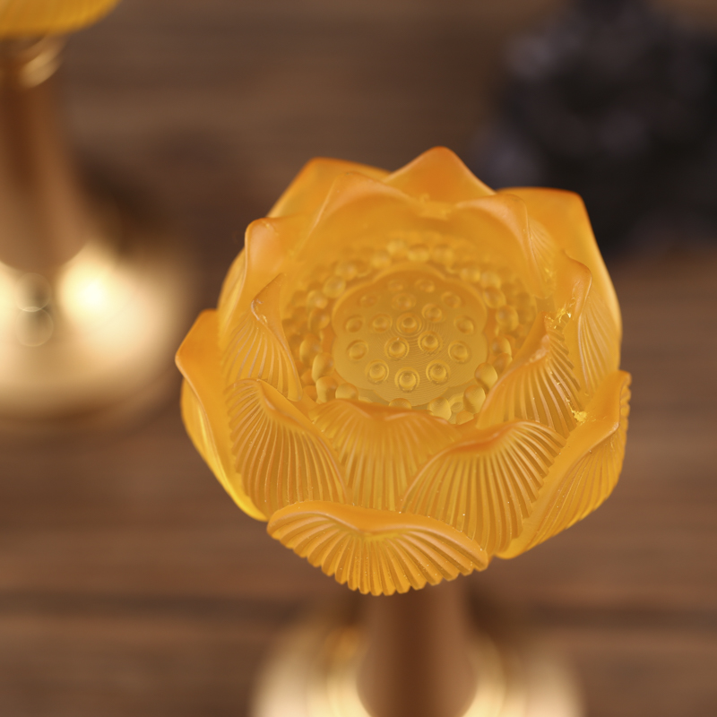 Chinese Liuli Lotus Lamp Ornaments Home Plug-in Lamp Accessories Buddha Hall Lamp Decorations Traditional Buddha Supplies