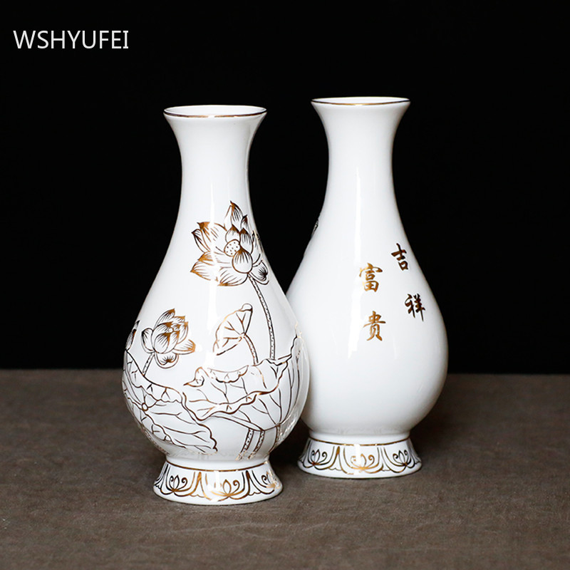 Home Ceramics Lotus Vases Ornaments Buddha Hall Worship Accessories Living Room Flower Arrangement Vase Decoration Crafts