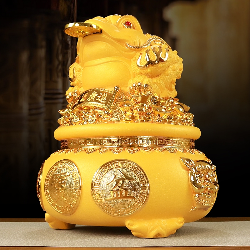 Chinese Golden Toad Sculpture Resin Ornaments Piggy Bank Crafts Living Room Wine Cabinet Decorations Opening Gifts Lucky Money