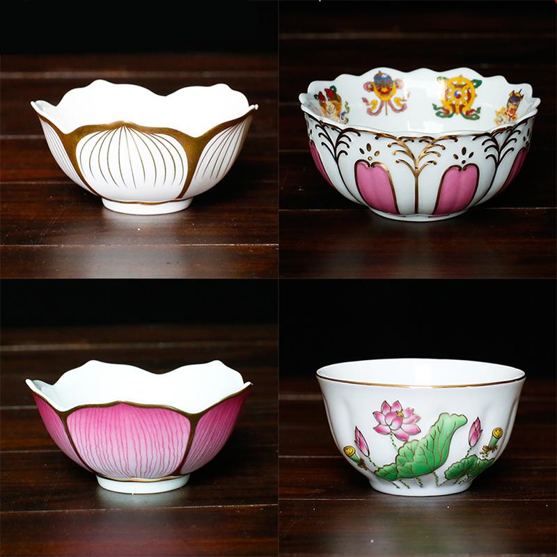 Buddha Hall Ceramics Lotus Worship Bowl Ornaments Home Creativity Snack Storage Bowl Traditional Buddhist Sacrifice Accessories
