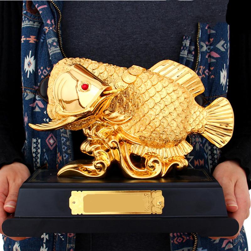 Chinese Style Golden Arowana Resin Statue Ornaments Living Room Wine Cabinet Lucky Fortune Decoration Housewarming Gifts