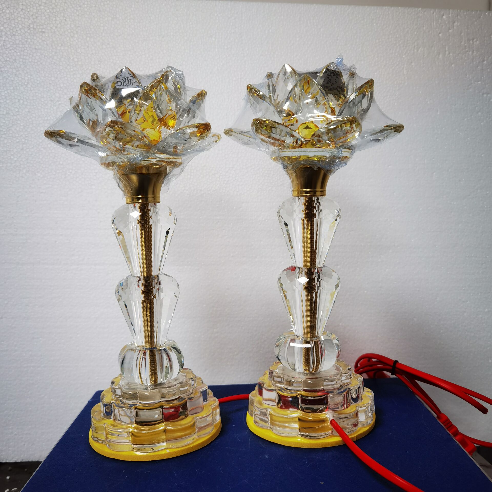 2pcs Crystal Colorful Lotus Lamp Decoration Home Plug-in Lamp Accessories Buddha Hall Lamp Ornaments Traditional Supplies