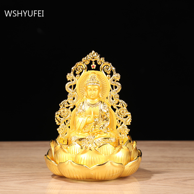 Chinese Zinc Alloy Guanyin Statue Car Decoration Study Bogu Frame Feng Shui Ornaments Buddha Hall Accessories Home Decor Crafts