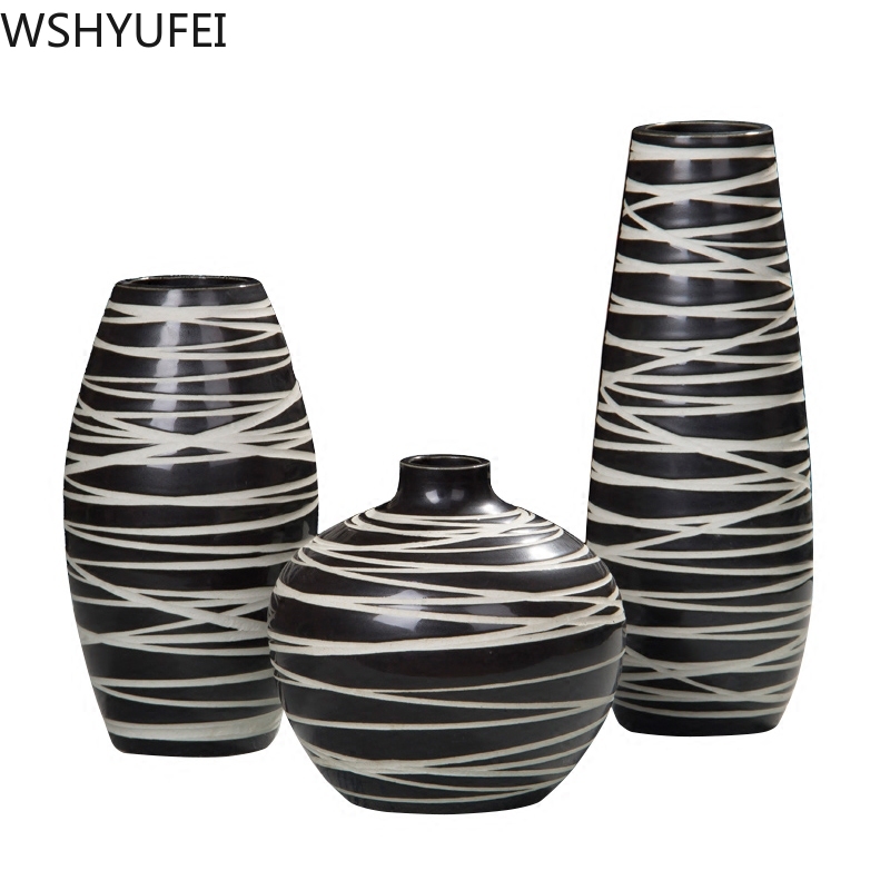Ceramic Abstract Vase Black and White Stripe Home Decor Desktop Decoration Showroom Fashion Decorative Countertop Vase