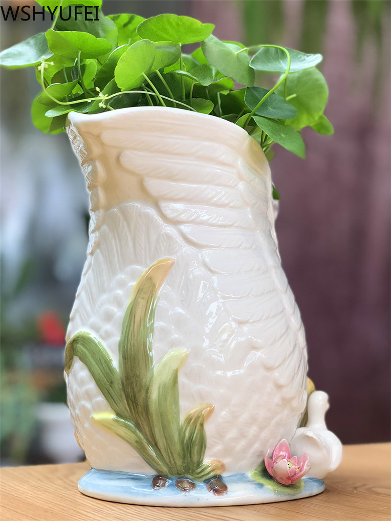 WSHYUFEI ceramics Swan vase Wedding Gift Flower Pot Ornaments Home Furnishing Decoration Crafts Livingroom animal Figurines