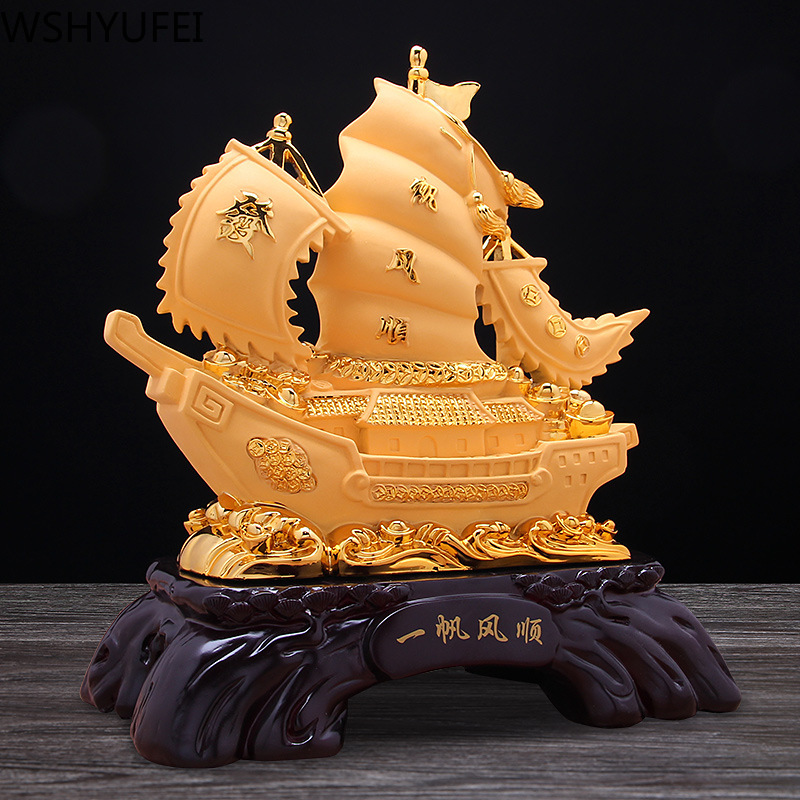 WSHYUFEI Chinese Lucky Fortune Resin sailboat Statue Lucky Home Office Decoration Tabletop Crafts Ornaments Housewarming gifts