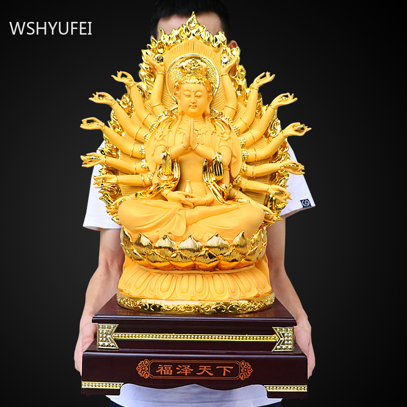 Buddhism Chinese Style Guanyin Buddha Statue Resin Fengshui Home Decoration Living Room Ornaments Accessories Gift Crafts