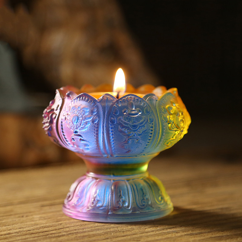 Creative Colorful Colored Glaze Water Supply Cup Decorations Guanyin God of Wealth Holy Water Cup Tools Buddha Hall Ornaments