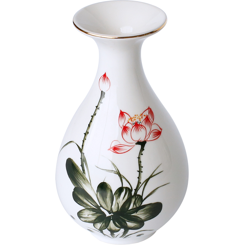 Ceramics Hand Painted Lotus Vase Ornaments Buddha Hall Guanyin Water Purification Bottle Home Flower Arrangement Decoration Vase