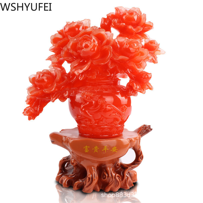 WSHYUFEI Chinese peony model Ornaments Lucky Fortune Office Home Decoration Accessories Retro Art Resin Craft Wedding gifts