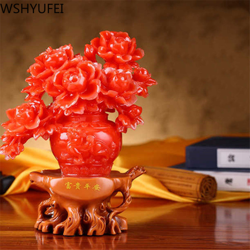 WSHYUFEI Chinese peony model Ornaments Lucky Fortune Office Home Decoration Accessories Retro Art Resin Craft Wedding gifts