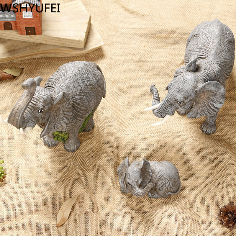WSHYUFEI Creative Resin Elephant Figurines Desktop Crafts animal Statue Ornaments Nordic Vintage Home Decoration Gifts