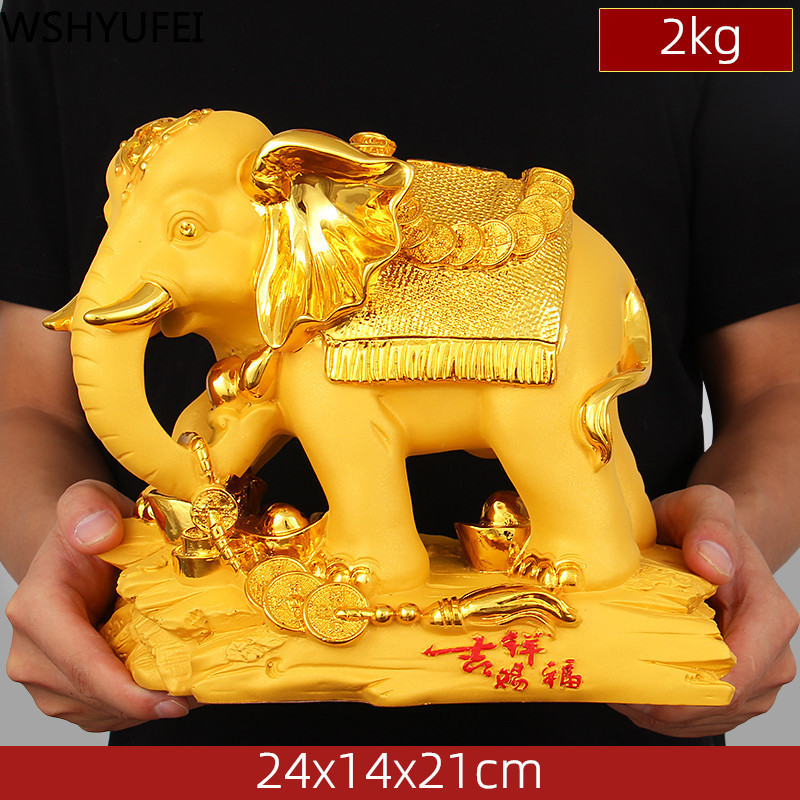 Chinese Style Golden Lucky Elephant Animal Resin Statue Home Study Office Ornaments Housewarming Christmas Gifts Decorations
