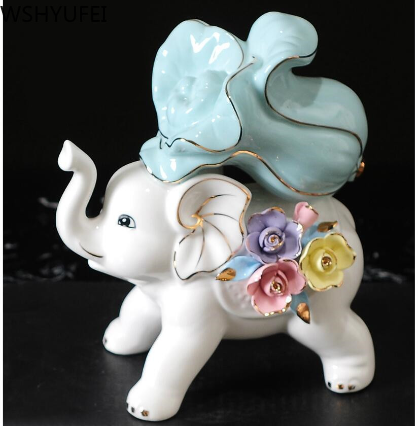2 pcs/set Ceramic Figurines elephant Statue animal model Crafts Modern Home Decor Accessories Gift Office Table Ornament