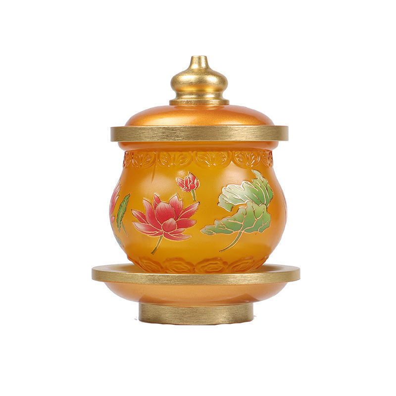 Buddha Hall Colored Glaze Water Supply Cup Ornaments Home Feng Shui Worship Decorations Buddhist Holy Water Cup Decor Supplies