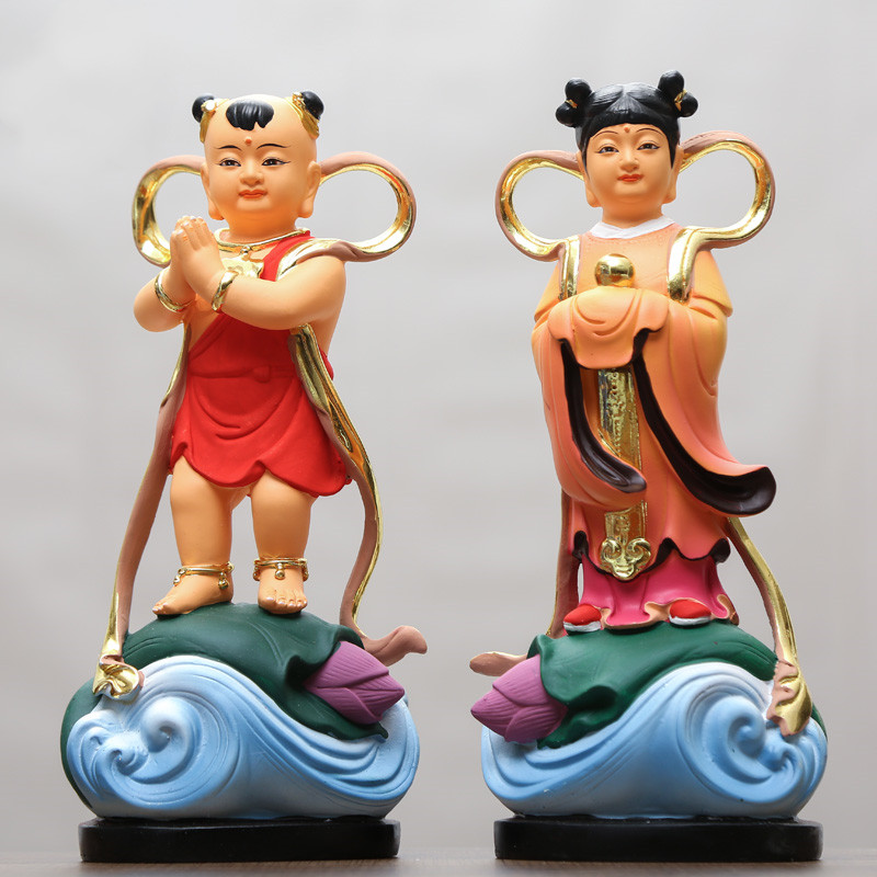 1pc Chinese Golden Boy and Jade Girl Statue Ornaments Resin Home Decorations Living Room Desktop Lucky Money Accessories
