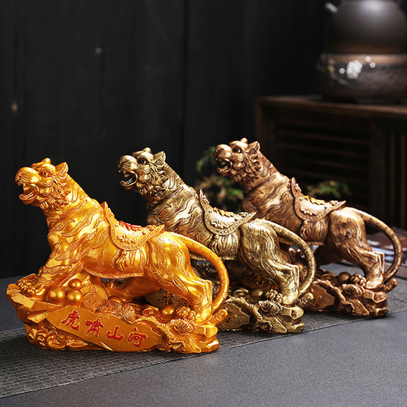 Chinese Resin Tiger Sculpture Decoration Living Room Office Desktop Ornaments Lucky Money Housewarming Opening Give Gifts Crafts